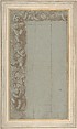 Design for Ornamental Border with Foliage, Putti and a Lion's Head, Alessandro Allori (Italian, Florence 1535–1607 Florence), Pen and brown ink, brush and brown wash, over traces of black chalk or graphite, highlighted with white gouache, on blue paper, pasted down on a Talman mount