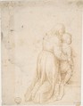 Woman and Child Kneeling (recto); Head of Child (verso), After Andrea del Sarto (Andrea d'Agnolo) (Italian, Florence 1486–1530 Florence), Pen and brown ink (recto and verso)