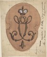 Design for a Monogram Surmounted by a Crown, Charles Monblond (French, 19th century), Pen and black ink