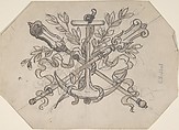 Devise with Anchor, Charles Monblond (French, 19th century), Graphite, pen and gray ink, brush and brown wash