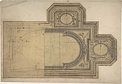 Designs for Ceiling, Charles Monblond (French, 19th century), Pen and gray, black and red ink, brush and gray wash