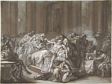The Death of Seneca, Jean Guillaume Moitte (French, Paris 1746–1810 Paris), Pen and black ink, brush and brown wash, heightened with white gouache on blue paper