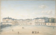 Courtyard of the Chateau de Saint-Cloud, Victor Jean Nicolle (French, Paris 1754–1826 Paris), Pen and brown ink, watercolor, over traces of graphite. Scattered stains.