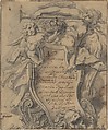 Study for a Cartouche, Gilles-Marie Oppenord (French, Paris 1672–1742 Paris), Pen and black ink with brush and gray wash. Framing lines in pen and black ink.