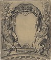 Study for a Cartouche, Gilles-Marie Oppenord (French, Paris 1672–1742 Paris), Pen and black ink, with brush and gray wash. Framing lines in pen and brown ink.
