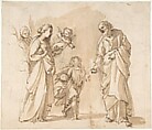 Return of the Holy Family from Egypt (recto); Studies for the Return from Egypt (verso), Giovanni Baglione (Italian, Rome 1566–1643 Rome), Pen and brown ink, brush and brown wash, over black chalk (recto and verso)