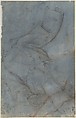 Study for a Three-Quarter-Length Portrait of a Gentleman (recto), Study of a Clothed Figure and a Foot (verso), Mario Balassi (Italian, Florence 1605–1667 Florence), Red chalk, highlighted with white gouache, on red-washed paper (recto); black chalk studies of drapery which is washed in blue (verso)