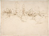Landscape (Wooded Approach to a Town), Fra Bartolomeo (Bartolomeo di Paolo del Fattorino) (Italian, Florence 1473–1517 Florence), Pen and brown ink