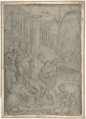 The Martyrdom of Saint Lawrence, Leandro Bassano (Italian, Bassano del Grappa 1557–1622 Venice), Black chalk, highlighted with  traces of white chalk, on blue-gray paper