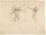 Sketches for a Wall Tomb with Skeletons, Gian Lorenzo Bernini (Italian, Naples 1598–1680 Rome), Pen and brown ink over traces of black chalk (recto); black chalk (verso)