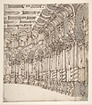Design for a Stage Set: Interior of a Ballroom or Theater with Torqued Columns and Large Volutes Above, Francesco Galli Bibiena (Italian, Bologna 1659–1739 Bologna), Pen and brown ink, brush and gray wash over traces of graphite