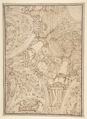 Design for One-Quarter of a Ceiling; Elaborate Architectural Ornament in Perspective, Ferdinando Galli Bibiena (Italian, Bologna 1657–1743 Bologna), Pen and brown ink over traces of leadpoint