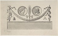 Vignette with Two Portrait Medallions, Charles Percier (French, Paris 1764–1838 Paris), Pen and gray ink with brush and gray wash
