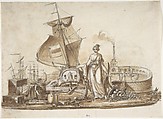 Allegory of Shipping, Charles Percier (French, Paris 1764–1838 Paris), Pen and black ink with brush and brown wash with white heightening over graphite underdrawing