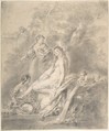 Bathsheba at the Bath, Antoine Pesne French, Black chalk with touches of red chalk, with stumping, heightened with white chalk