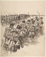 Soldiers Marching in Water, Charles-Henri Pille (French, Essones 1844–1897 Paris), Pen and ink
