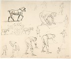 Studies of Soldiers and Cart Horses, Isidore Pils (French, Paris 1813/15–1875 Douarnenez), Graphite, brown wash