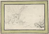 Landscape with Seated Shepherd and Dog, Attributed to Jean Pillement (French, Lyons 1728–1808 Lyons), Graphite with touches of brush and brown wash