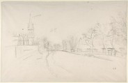 All Saints Church, Upper Norwood seen from the north side of Beulah Hill, Camille Pissarro (French, Charlotte Amalie, Saint Thomas 1830–1903 Paris), Graphite on china paper