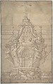 Design for a Tabernacle, Pierre Puget (French, Château Follet 1620–1694 Fougette), Pen and brown ink, brush and brown wash, heightened with white, over graphite; framing lines in pen and brown ink