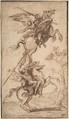 The Sorcerer Atlante Abducting Pinabello's Lady (Ariosto, Orlando Furioso, canto II, 38), Nicolas Poussin (French, Les Andelys 1594–1665 Rome), Pen and brown ink; black chalk on verso