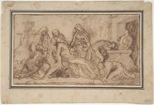 The Entombment, Nicolas Poussin (French, Les Andelys 1594–1665 Rome), Pen and brown ink