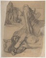 Sketch for War, painting in the Museum of Picardy at Amiens, Pierre Puvis de Chavannes (French, Lyons 1824–1898 Paris), Black chalk touched with white and red chalk
