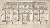 Design for an Architectural Interior, Pierre Nicolas Ransonnette (French, Paris 1745–1810 Paris), Pen and black ink, brush and gray, blue and brown wash