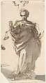 Design for a Statue of Justice with Sketches at Left and Above, Giuseppe Bernardino Bison Italian, Pen and brown ink, brush and gray wash over traces of black chalk or graphite
