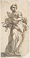 Design for a Statue of Prudence with Sketches at Upper Left Corner, Giuseppe Bernardino Bison Italian, Pen and brown ink, brush and gray wash over traces of black chalk