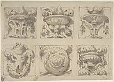 Six Designs for the Decoration of Rectangular Reliefs, Giuseppe Bernardino Bison (Italian, Palmanova 1762–1844 Milan) (?), Pen and brown ink, brush and gray wash over traces of black chalk