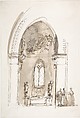 Chapel in a Gothic Church (recto); Outline sketch of an oval form (verso), Giuseppe Bernardino Bison (Italian, Palmanova 1762–1844 Milan), Pen and brown ink, brush and brown wash, over graphite (recto); graphite (verso). Fragments of framing lines in graphite or black chalk along all borders