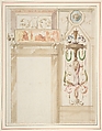 Design for a Wall Decorated with Grotesque, Giuseppe Bernardino Bison (Italian, Palmanova 1762–1844 Milan), Pen and light brown ink, brush and brown, green, yellow, pink, orange, purple and blue wash over traces of leadpoint