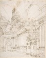 Sketch of a Palace Interior, Antonio Galli Bibiena (Italian,  Parma 1700–1774 Mantua (?)), Pen and brown ink over traces of black chalk or graphite