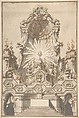 Framed Design for an Altar, Giuseppe Galli Bibiena (Italian, Parma 1696–1756 Berlin), Pen and brown ink, brush and brown and gray wash over traces of leadpoint, on cream laid paper; vertical line in leadpoint trough the center to create the symmetry of the design