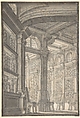 Foreshortening of a Library, Carlo Galli Bibiena (Italian, Vienna, 1728–after 1778), Pen and brown ink, brush and gray wash over traces of leadpoint
