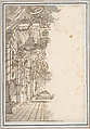 Perspective Sketch for a Palace Interior, Giuseppe Galli Bibiena Italian, Pen and brown ink, brush and gray wash, over traces of graphite; framing lines in pen and black ink, brush and light pink wash.