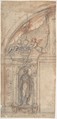 Scheme for an Architectural Decoration with a Standing Male Figure in a Niche, Fabrizio Boschi  Italian, Black and red chalk
