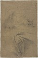 Saint Bartholomew (recto); Study of Drapery and Two Hands (verso), Carlo Bononi (Bonone) (Italian, Ferrara 1569–1632 Ferrara), Black chalk, highlighted with white, on brown washed paper (recto); black chalk (verso)