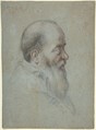 Bust of a Bearded Old Man, Profile to Right, Carletto Caliari  Italian, Black and red chalk, highlighted with traces of white, on blue paper