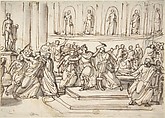 Assassination of Julius Caesar, Vincenzo Camuccini Italian, Pen and brown ink, brush and gray wash, over graphite