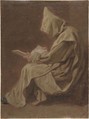 Seated Carthusian Holding an Open Book, Jean Restout le jeune (French, Rouen 1692–1768 Paris), Oil paint on paper.  Varnished.