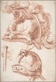 Two Studies of Plumed Helmets, Anonymous, French  , eighteenth century, Red chalk