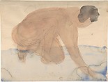 Nude Figure on Hands and Knees (Executioner), Auguste Rodin (French, Paris 1840–1917 Meudon), Graphite with stumping and watercolor
