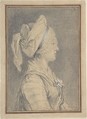 Half Figure of a Woman Wearing a Cap, in Profile to Right, Augustin de Saint-Aubin (French, Paris 1736–1807 Paris), Graphite, heightened with white, framing lines in pen and brown ink.