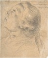 The Upturned Head of a Young Boy in Profile, Attributed to Gabriel de Saint-Aubin (French, Paris 1724–1780 Paris), Black chalk, heightened with white on gray paper