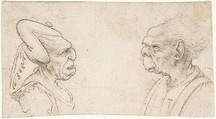 A Grotesque Couple: Old Woman with an Elaborate Headdress and
Old Man with Large Ears and Lacking a Chin, Giovanni Francesco Melzi Italian, Pen and brown ink