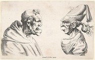 Two Grotesque Heads, Anonymous, Netherlandish, 17th century, Etching; only state