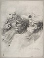 Five grotesque heads, including an elderly man with an oak leaf wreath, Wenceslaus Hollar Bohemian, Etching; only state