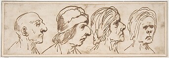 Four Caricatured Heads, Pier Francesco Mola  Italian, Pen and brown ink